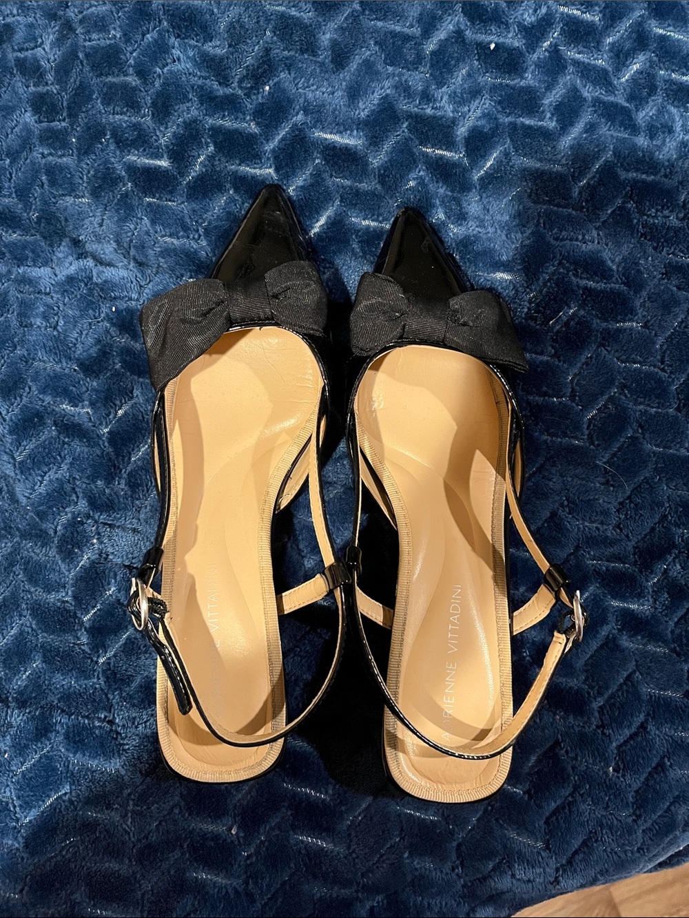 Adrienne Vittadini Black Pointed Slingback Flats with Bow